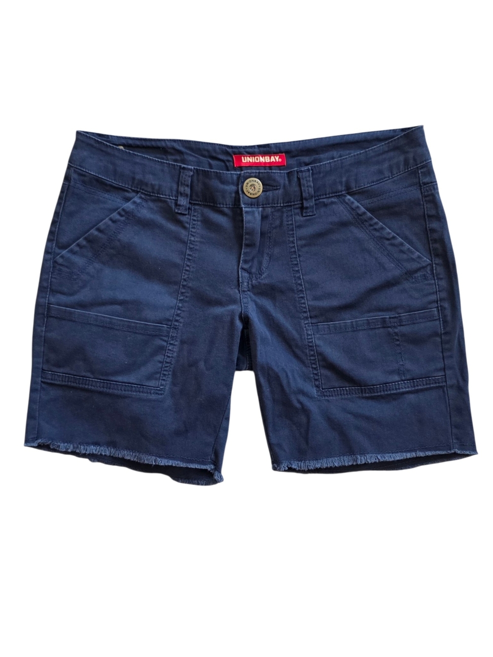 UNIONBAY Sz 7 Junior Navy Blue Raw Hem Utility Y2K Style Shorts